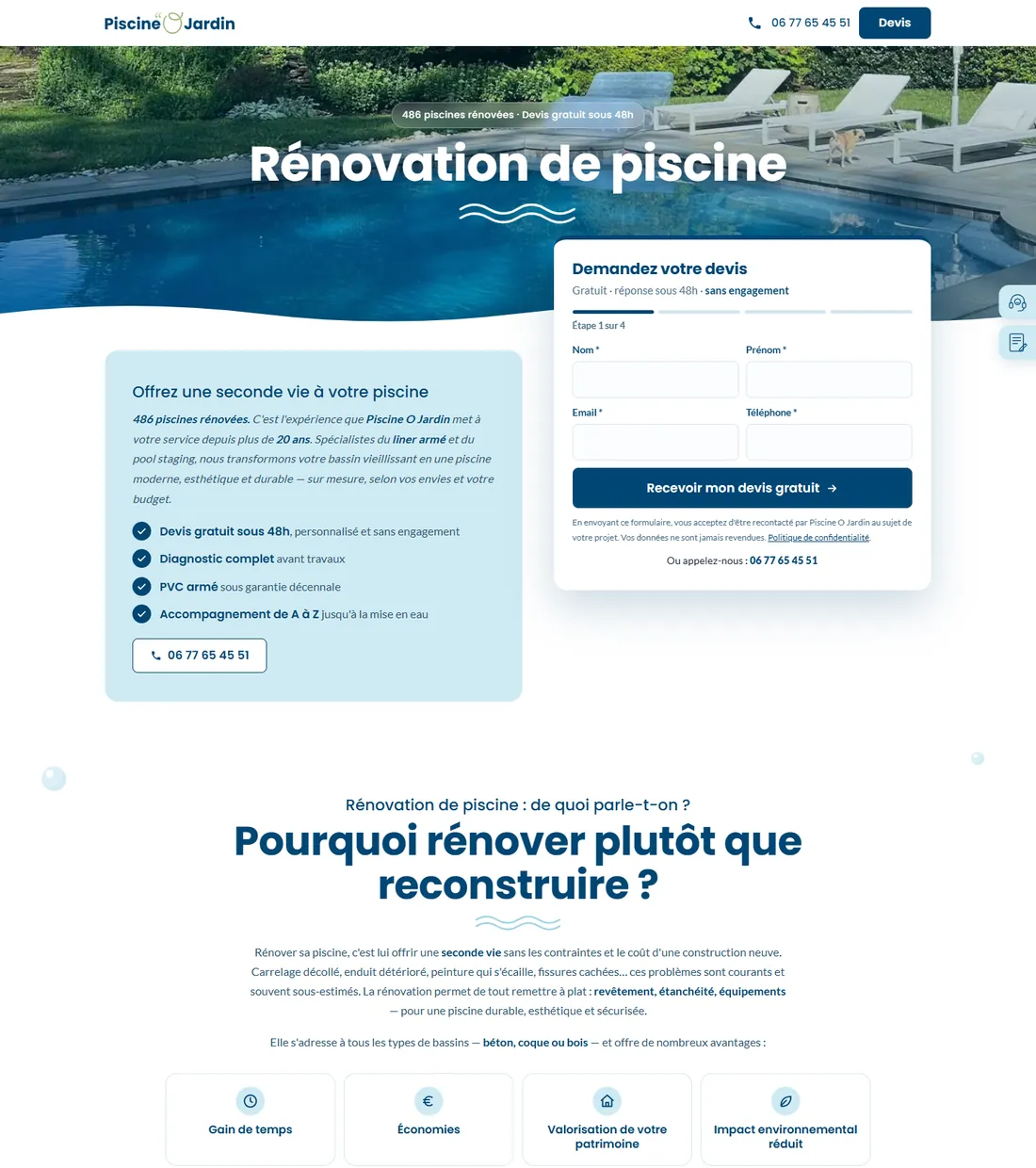 Landing page Sprint Ads de Piscine Ô Jardin