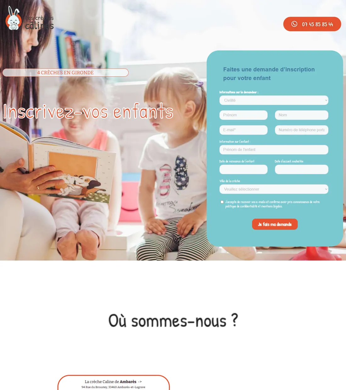 Ancienne page d'arrivée des annonces de Les Crèches Câlines